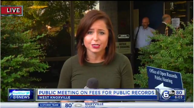 WATE-TV's coverage of the Knoxville public hearing on the proposal to charge fees to inspect public records.