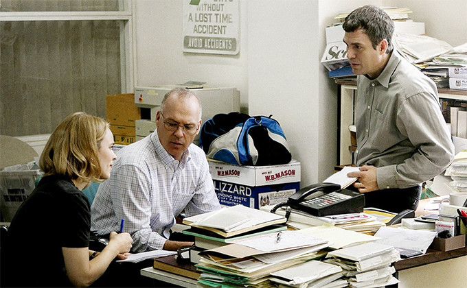 Scene from the movie Spotlight, which portrays the investigative reporting team of The Boston Globe who used public documents to help uncover a story of abuse of children by priests.