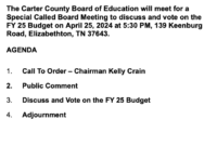 Public notice of Carter County school board meeting